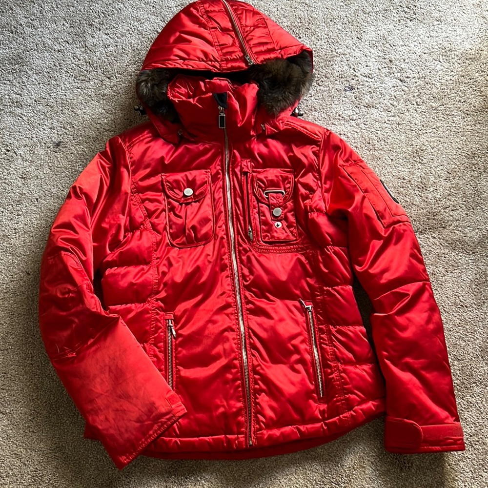 Obermeyer bomber jacket with fur hood, size 8
